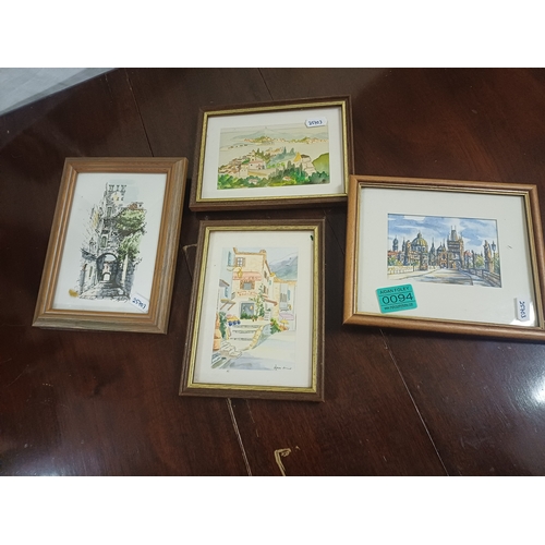 94 - Set of 4 small Watercolour Paintings of Continental Scenes