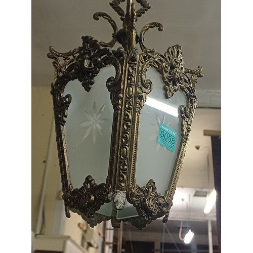 58 - Small Hanging Brass Lantern Light Fitting