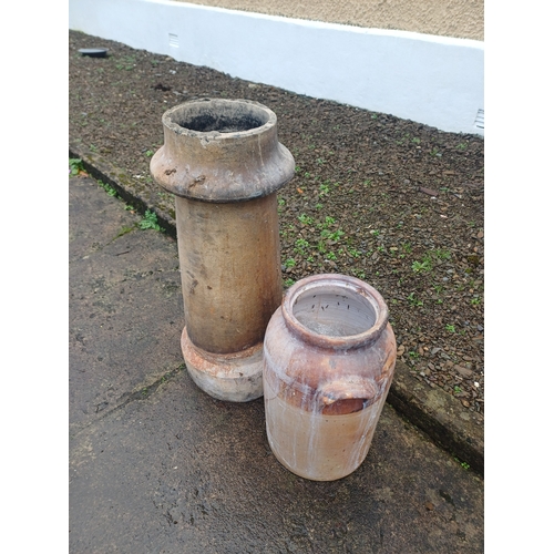 5 - Terracotta Chimney Pot and a Large Ironstone Crock