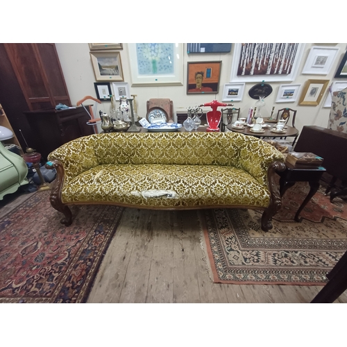 107 - Good Victorian Carved Walnut Show Frame Sofa of Serpentine Form