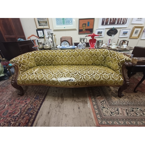 107 - Good Victorian Carved Walnut Show Frame Sofa of Serpentine Form