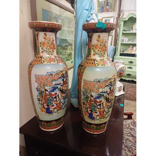 115 - Pair of Oriental Decorated Pottery Vases (61cm Tall)