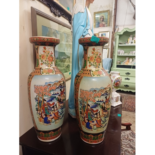 115 - Pair of Oriental Decorated Pottery Vases (61cm Tall)