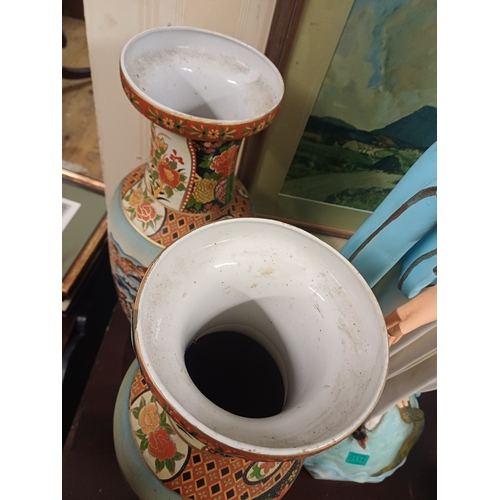 115 - Pair of Oriental Decorated Pottery Vases (61cm Tall)