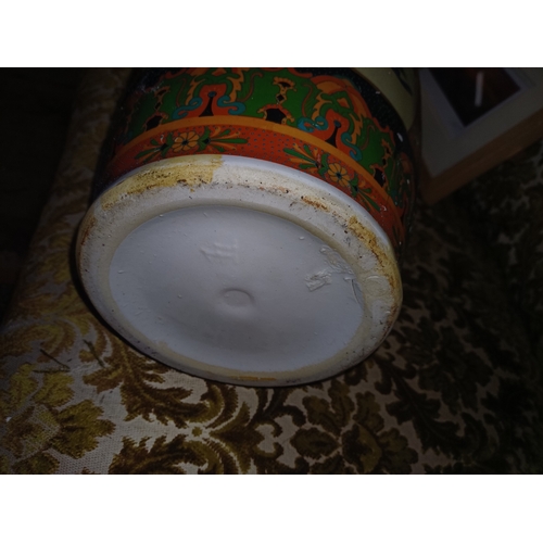 115 - Pair of Oriental Decorated Pottery Vases (61cm Tall)