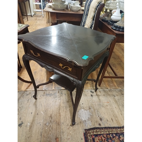 127 - Edwardian Mahogany Envelope Card Table on a Decorative Base
