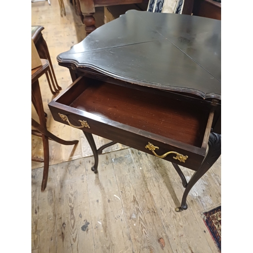 127 - Edwardian Mahogany Envelope Card Table on a Decorative Base