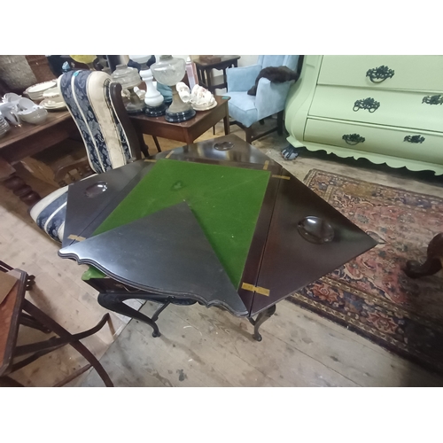 127 - Edwardian Mahogany Envelope Card Table on a Decorative Base