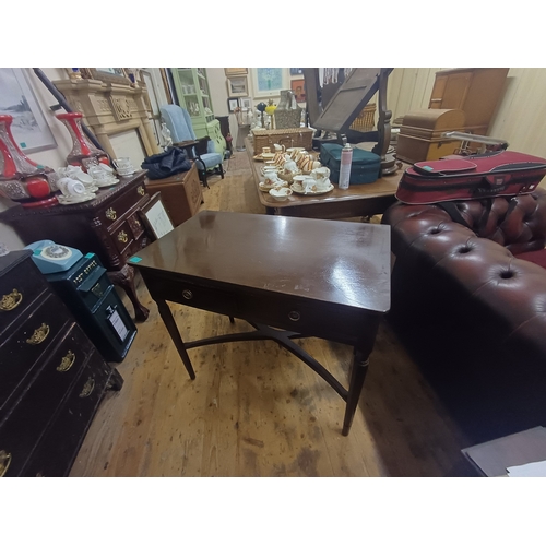 136 - Mahogany 2 Drawer Side Table on Shaped Stretcher Base