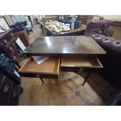 136 - Mahogany 2 Drawer Side Table on Shaped Stretcher Base