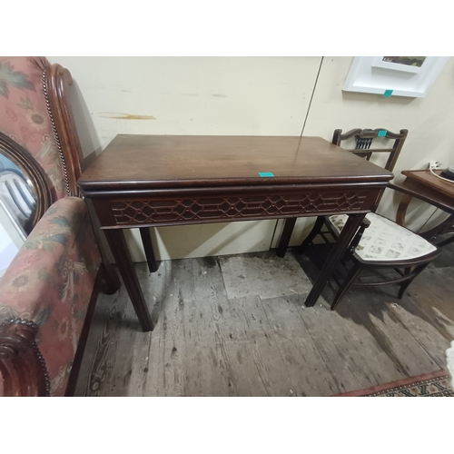 87 - Georgian Mahogany Tea Table with Chippendale Fretwork Frieze