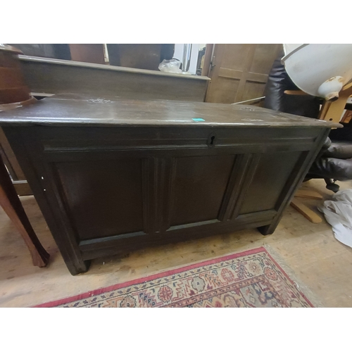 219 - Georgian Oak 3 Panel Coffer with Candlebox (hinges need replacing)