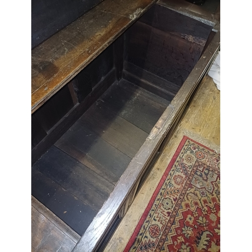 219 - Georgian Oak 3 Panel Coffer with Candlebox (hinges need replacing)