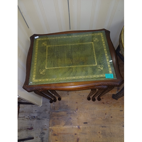 176 - Nest of 3 Mahogany Occasional Tables with Gilt tooled Leather Tops
