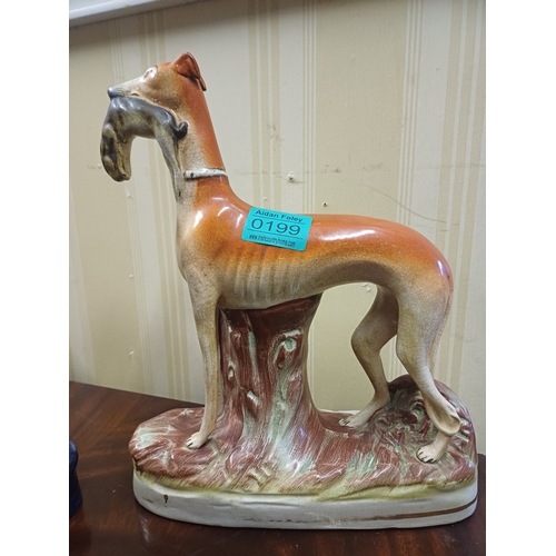199 - 2 x 19th Century Staffordshire Pottery Greyhound Figures (Taller 30cm)