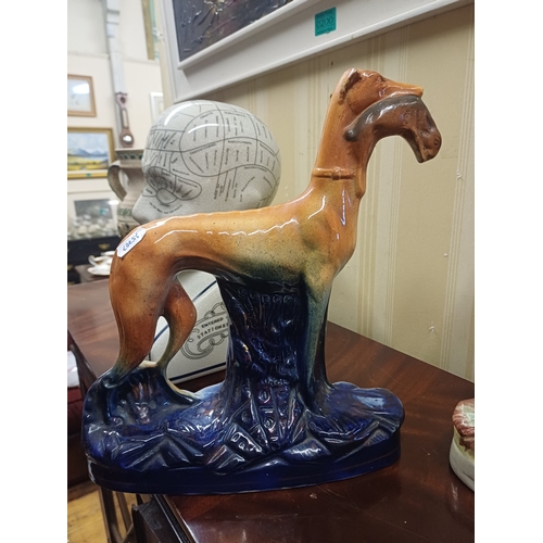 199 - 2 x 19th Century Staffordshire Pottery Greyhound Figures (Taller 30cm)