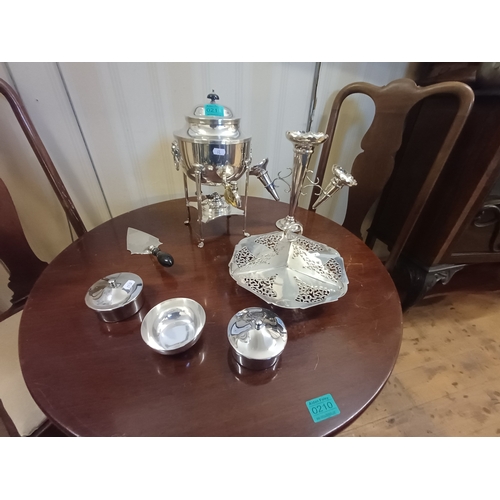 211 - Good Lot of Silver Plate including Tea Urn, Cake Slice, Serving Dish, Epergne, etc
