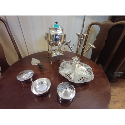 211 - Good Lot of Silver Plate including Tea Urn, Cake Slice, Serving Dish, Epergne, etc