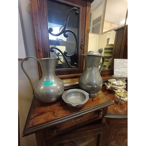 213 - Two Large Pewter Vessels and a small Pewter Dish