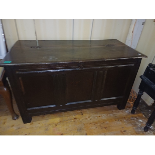 219 - Georgian Oak 3 Panel Coffer with Candlebox (hinges need replacing)