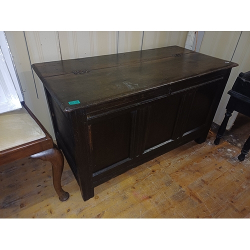 219 - Georgian Oak 3 Panel Coffer with Candlebox (hinges need replacing)
