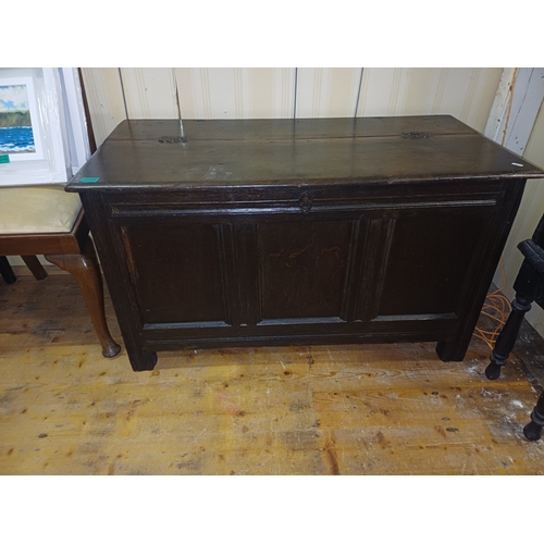 219 - Georgian Oak 3 Panel Coffer with Candlebox (hinges need replacing)