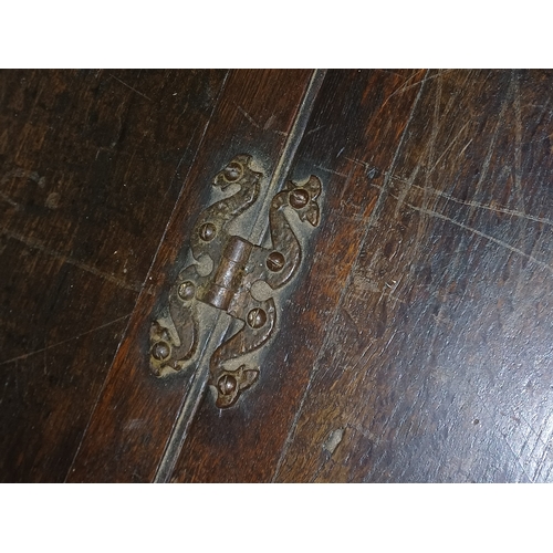 219 - Georgian Oak 3 Panel Coffer with Candlebox (hinges need replacing)