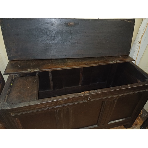 219 - Georgian Oak 3 Panel Coffer with Candlebox (hinges need replacing)