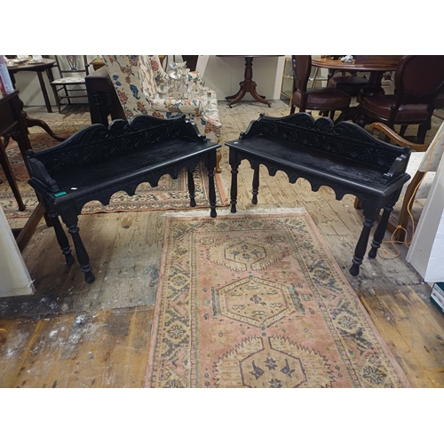 224 - Pair of Edwardian Oak Hall Benchs (91cm x 28cm x 54cm)