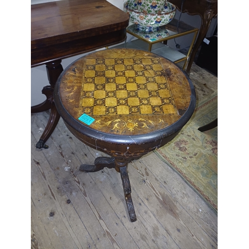 251 - Victorian Inlaid Walnut Trumpet Sewing Table with Games Board Top