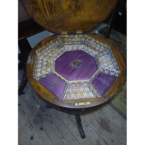 251 - Victorian Inlaid Walnut Trumpet Sewing Table with Games Board Top