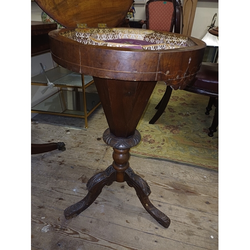 251 - Victorian Inlaid Walnut Trumpet Sewing Table with Games Board Top