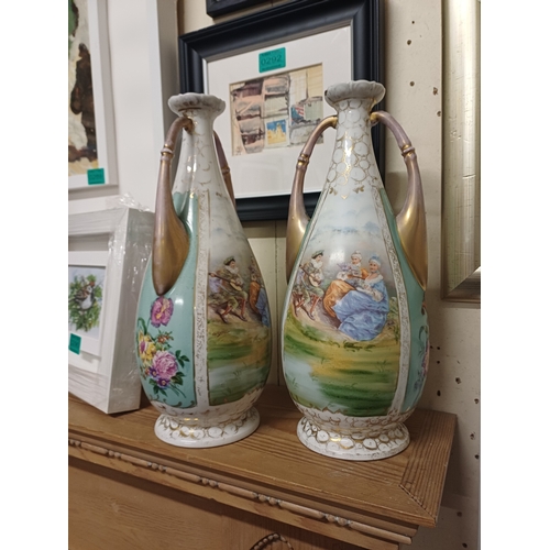 291 - Pair of 19th Century Handpainted Vases (35cm Tall)