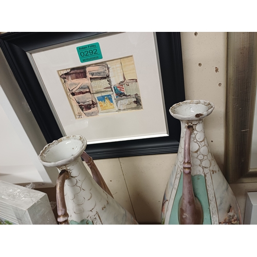 291 - Pair of 19th Century Handpainted Vases (35cm Tall)