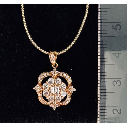 228 - 18 Ct Yellow Gold Natural Diamonds pendant. F colour & VS clarity
47 Diamonds = 0.68 CTs
2 Baguette ... 