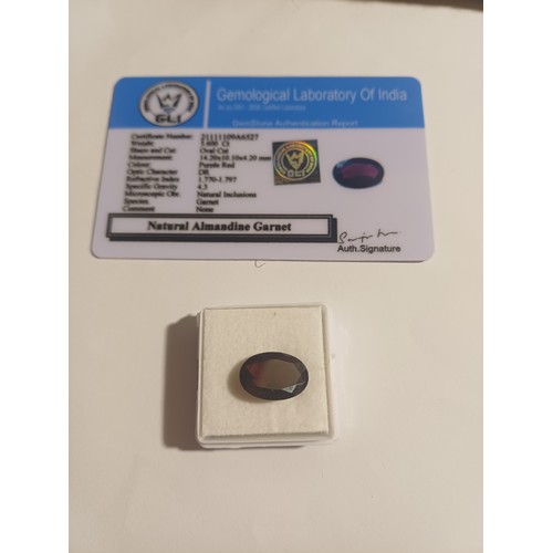 225 - Natural Oval Cut Almadine Garnet, 5.6 ct with GLI Cert
