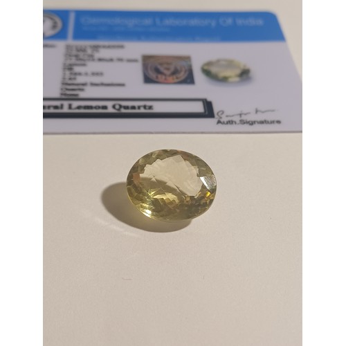 226 - Natural Oval Cut Lemon Quartz. 12.9 ct with GLI Cert