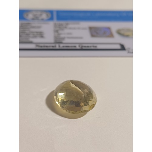 226 - Natural Oval Cut Lemon Quartz. 12.9 ct with GLI Cert