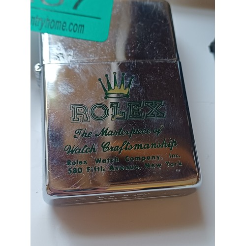 237 - Rolex Lighter, Anker Lighter with clock/fitting together with a vintage match striker