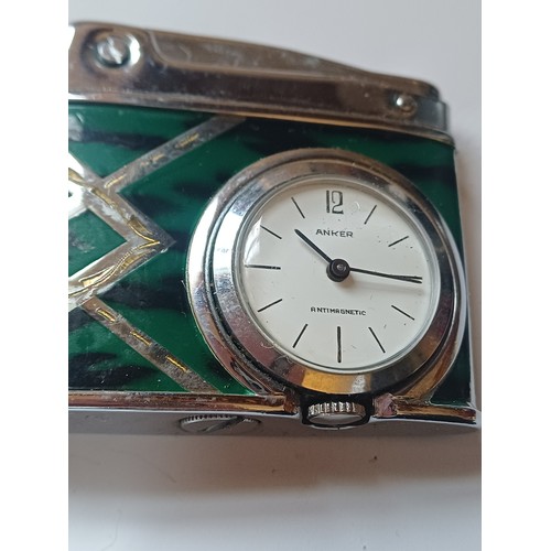 237 - Rolex Lighter, Anker Lighter with clock/fitting together with a vintage match striker