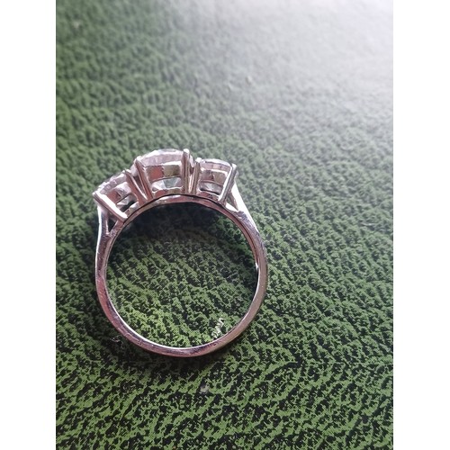 243 - Three Stone cz Silver stamped Ring - Size P
