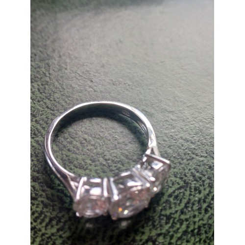 243 - Three Stone cz Silver stamped Ring - Size P