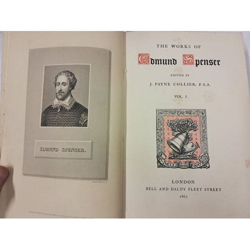 65 - The Works of Edmund Spencer (5 Vols) - lovely bindings of contemporary full blue calf with red and b... 