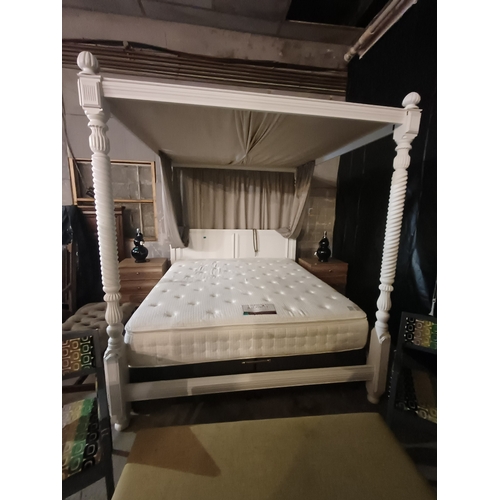 10 - White Painted 4 Poster Bed with Drapes (190cm Wide) - option on next lot