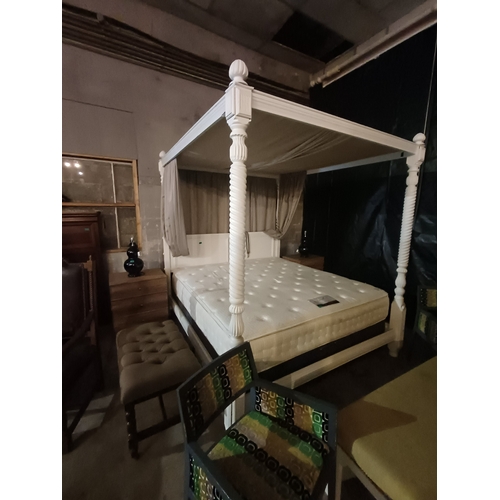 10 - White Painted 4 Poster Bed with Drapes (190cm Wide) - option on next lot