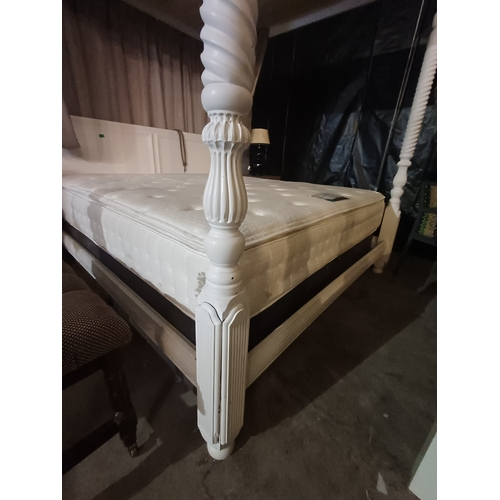 10 - White Painted 4 Poster Bed with Drapes (190cm Wide) - option on next lot