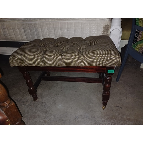 12 - Upholstered Stool or Window Seat on Mahogany Base with Brass Castors