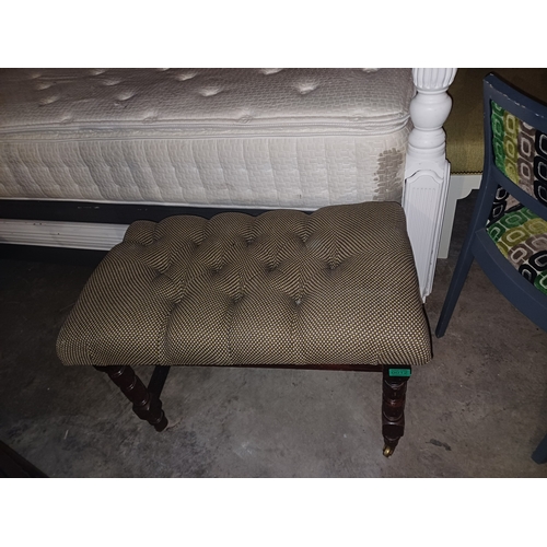 12 - Upholstered Stool or Window Seat on Mahogany Base with Brass Castors