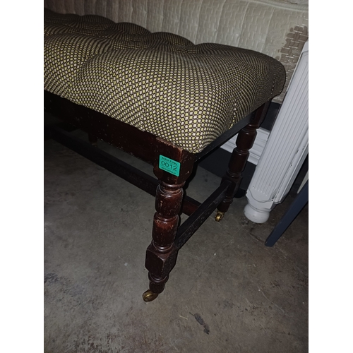 12 - Upholstered Stool or Window Seat on Mahogany Base with Brass Castors