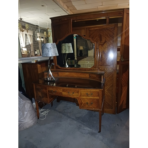 16 - Edwardian Satinwood 3 Piece Bedroom Suite consisting 3 Door Wardrobe with Centre Mirror Door, Dressi... 